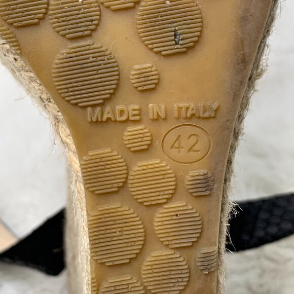 Jimmy Choo Women's Phoenix Black Embossed Straw Espadrille Wedges Size 42 - Picture 9 of 11